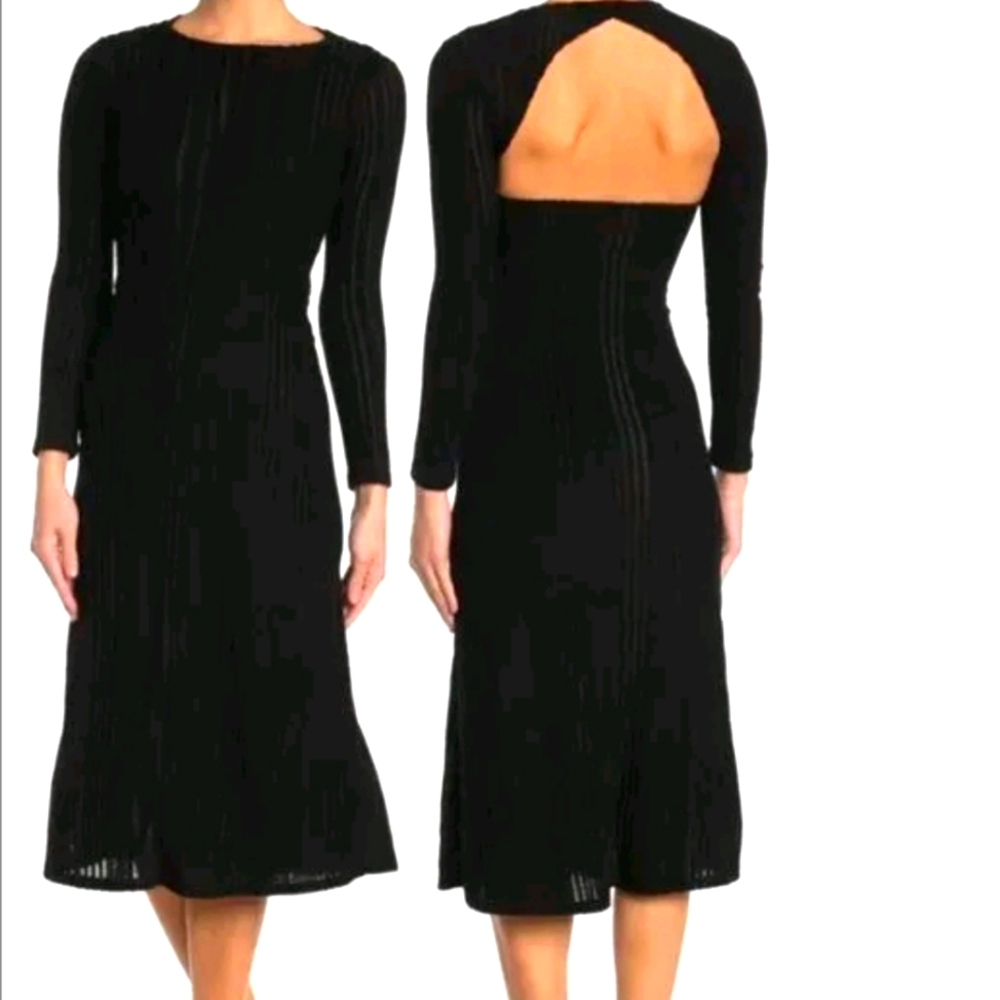 Velvet Torch Ribbed Long Sleeve Cut Out Back Stretch Midi Dress